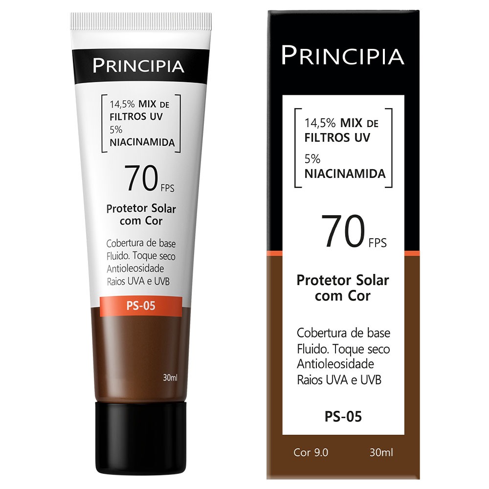 Principia Protetor Solar PS-05 Cor 9.0 c/ 14,5% Mix de Filtros UV + 5% Niacinamida FPS 70 - 30ml em Oferta na Shopee