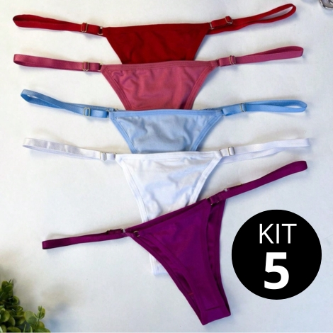 Kit C/ 5 Unidades Calcinha de Microfibra com Regulagem Tanga Fio Dental Sensual Lingerie Sexy