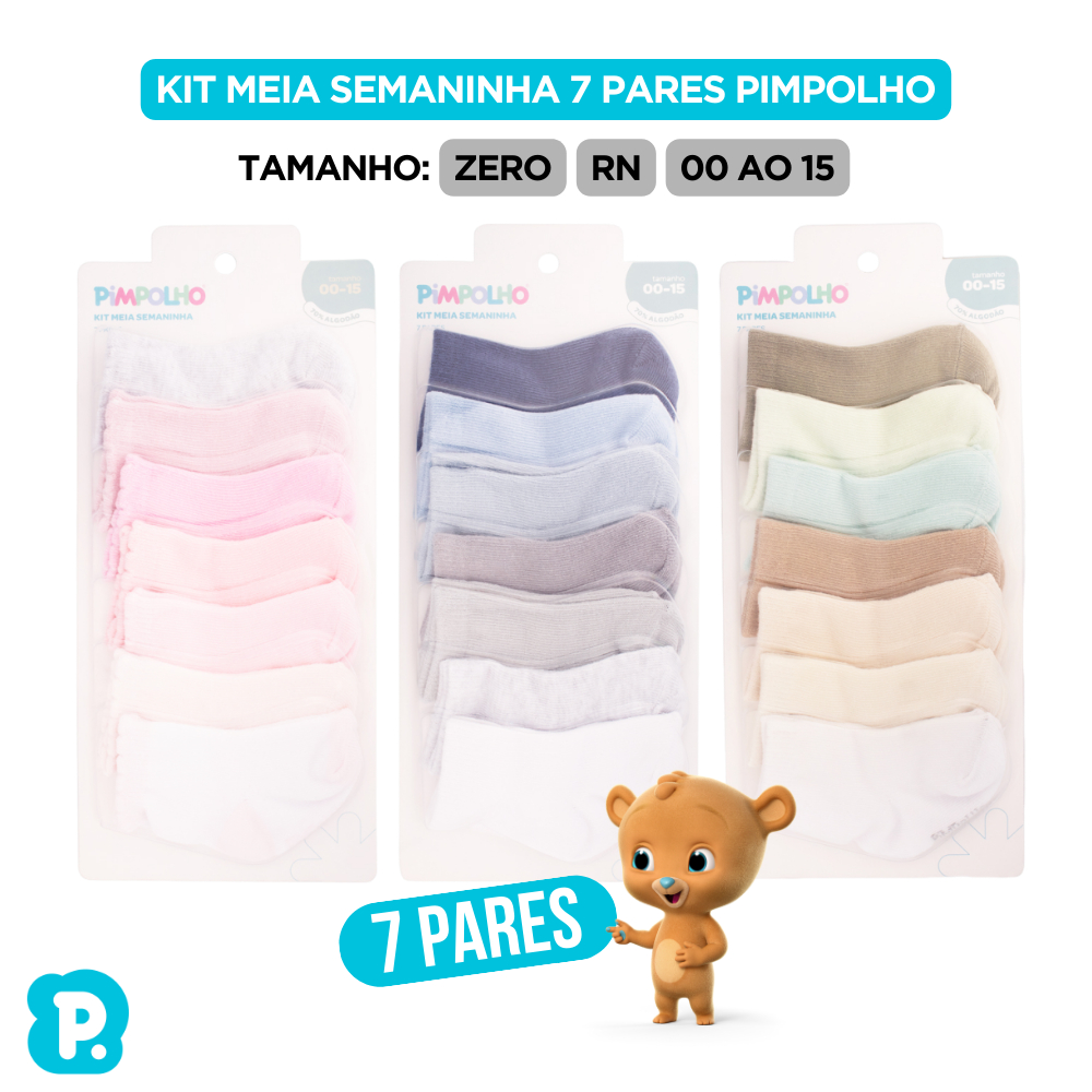 Kit 7 Pares Meia Bebê Pimpolho Algodão Menino Menina Prematuro RN Recém Nascido Cano Alto 00 ao 15