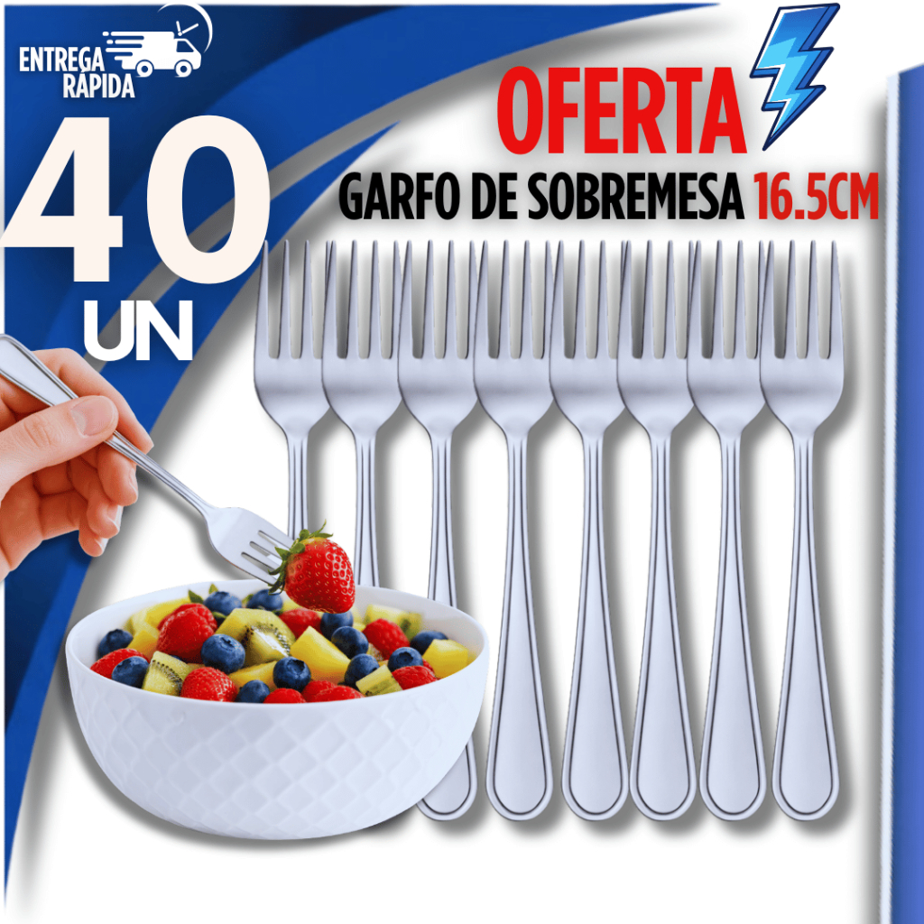 Kit 40 Unidades Garfo de Sobremesa Linha Inox Premium Qualidade Garantida Resistência Durabilidade Utilidades