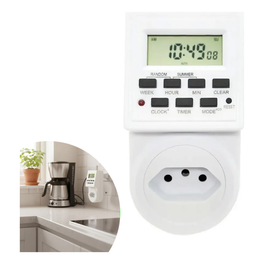 Timer Temporizador Digital Programável Lcd Bivolt 18 Programações Tomada Inteligente Automação