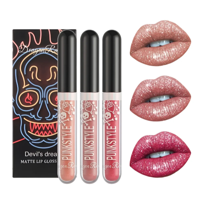 Kit Matte Lip Gloss Sets – Lip Gloss Matte de Alta Pigmentação 3pçs