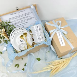 Kit Xícara com Pires Caixa Convite Padrinhos Batizado Personalize Cores Completa MDF