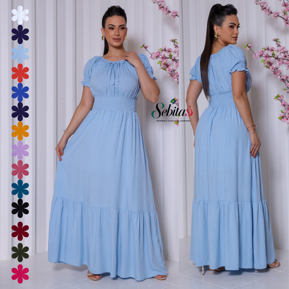 Vestido Feminino Longo Evangélico Elegante De Festa Tem Forro Com Elástico na Cintura
