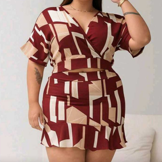 Conjunto Feminino Curvy Plus Size Croped Transpassado e Short Saia Cintura com elastico Nas Costas em Oferta na Shopee