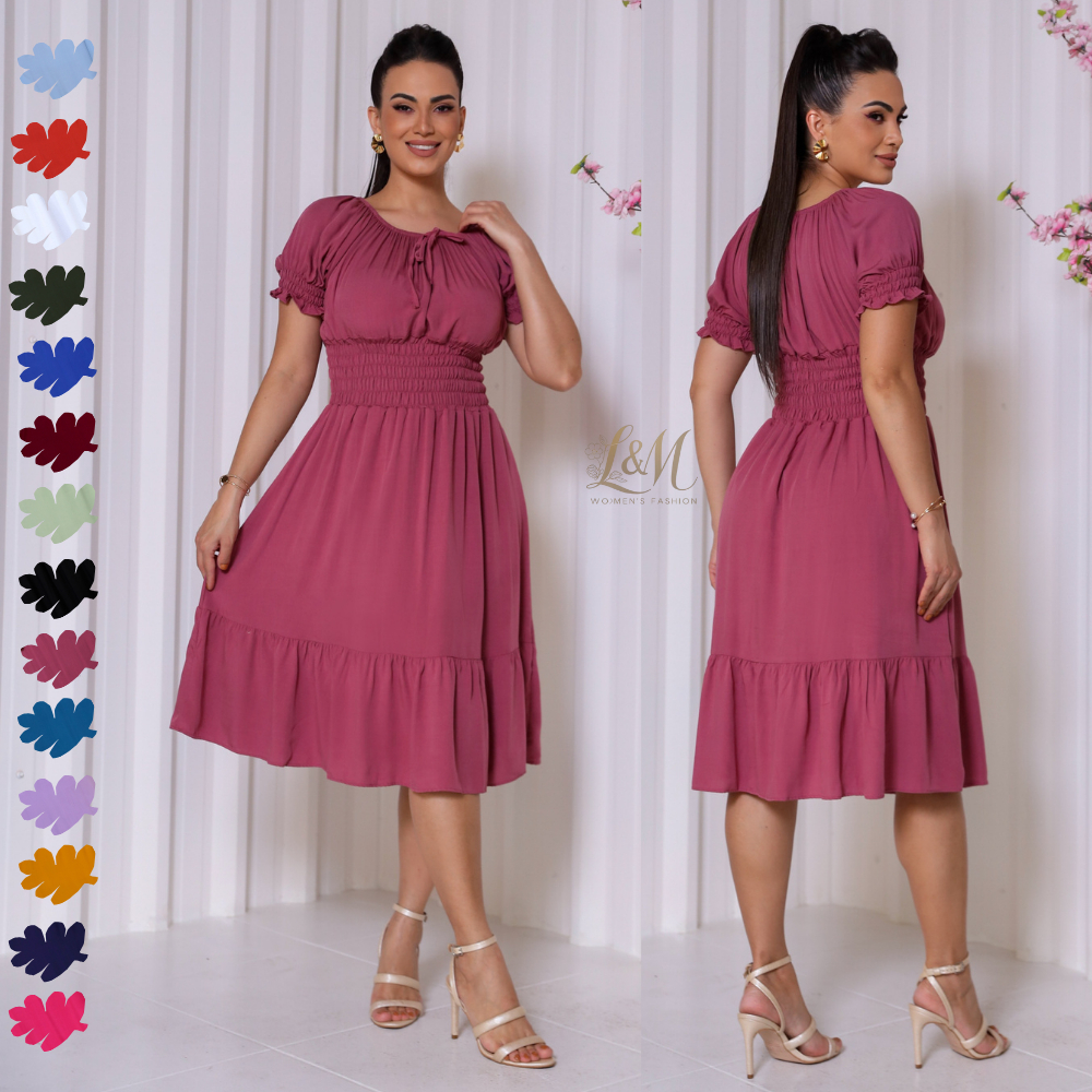 Vestido Feminino Mídi Com Manga Tem Elástico na Cintura Evangélica Com Com Forro em Oferta na Shopee