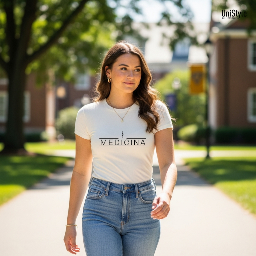 Camisa Unissex Medicina Gola Careca Profissões Emblema em Malha 100% algodão