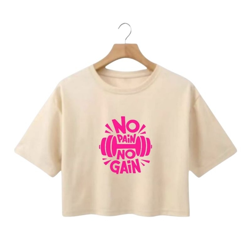 Cropped Feminino Estampa Academia Blusinha No Pain No Gain Confortável Algodão Casual para Treino Estilo