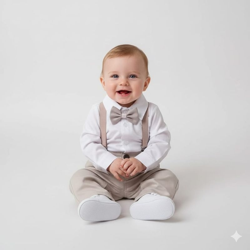 Conjunto Body Social Manga Longa Calça e suspensório gravata - Para batizado,festa ,casamento em Oferta na Shopee