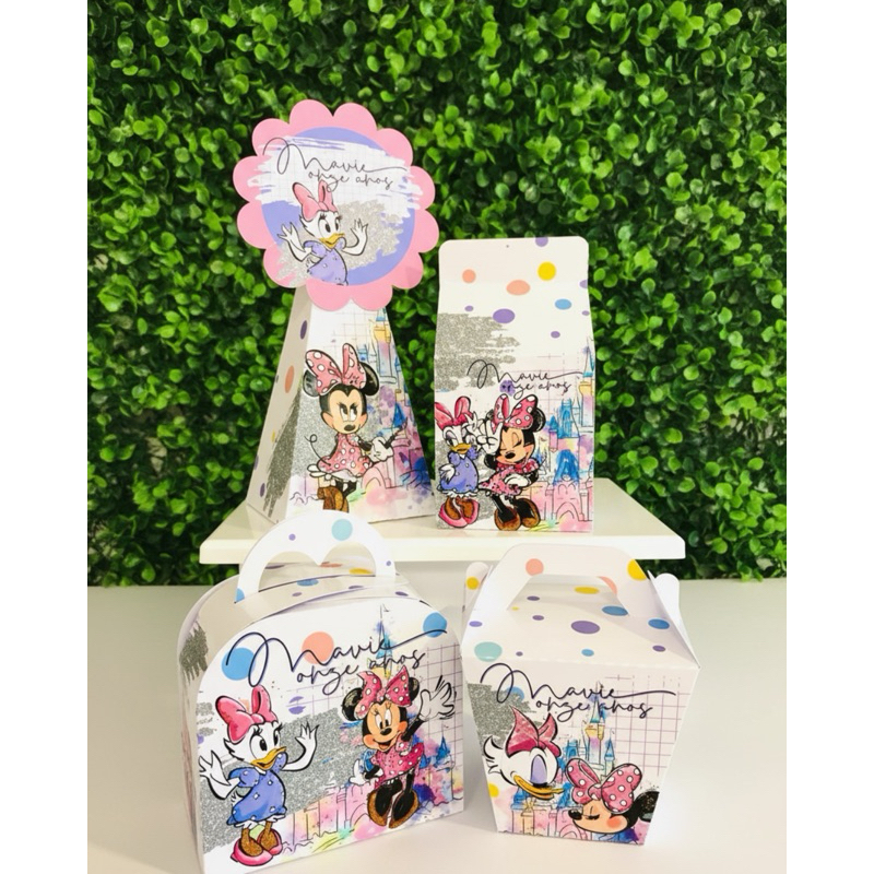 KIT FESTA LEMBRANCINHAS CAIXINHAS PERSONALIZADAS MARGARIDA E MINNIE (PEGUE E MONTE) | DECORAÇÃO DE MESA