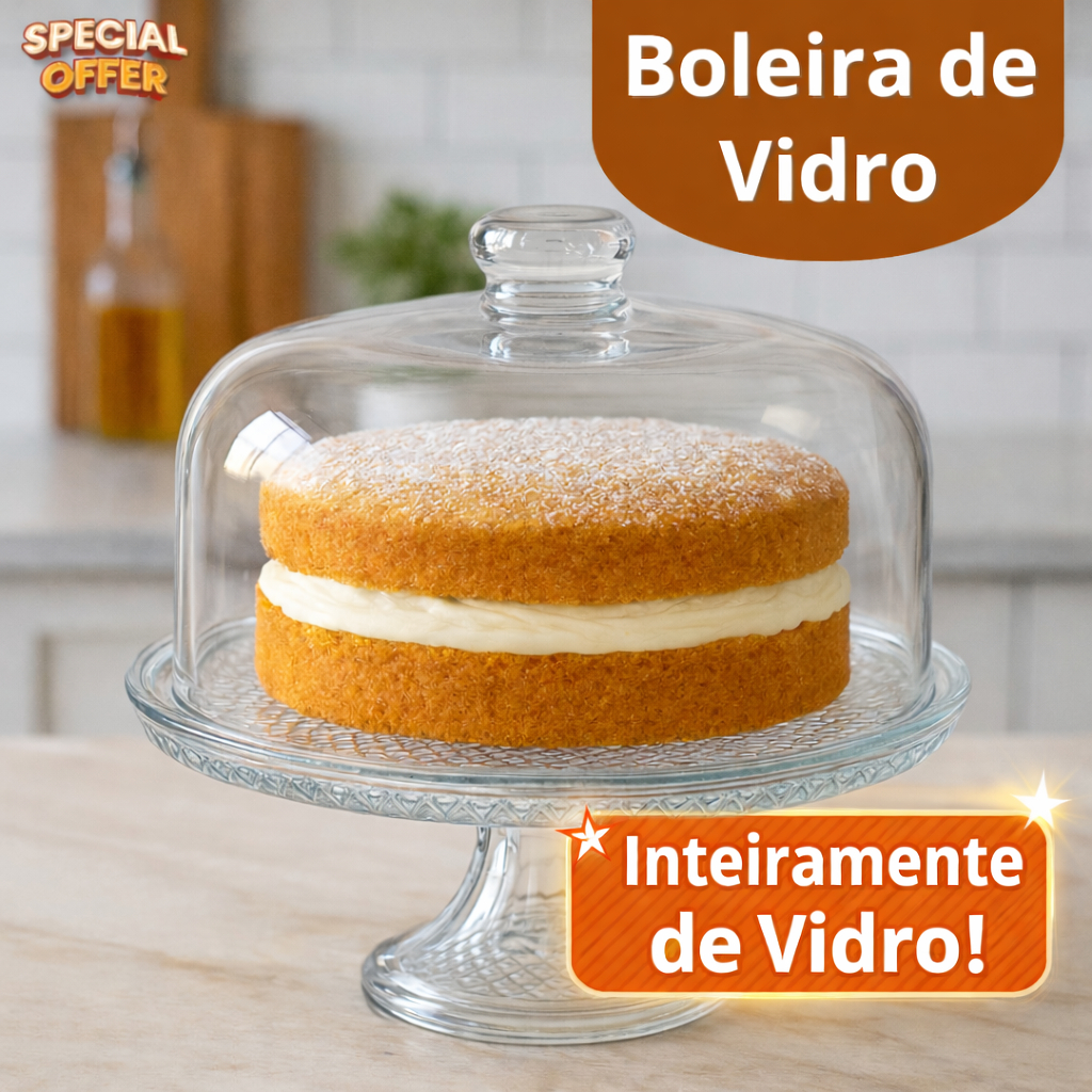 Boleira de Vidro com Pé e Tampa Prato 28cm para Bolo, Doces, Sobremesas, Decoração