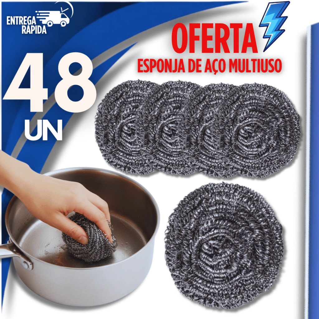 Kit Com 48 Esponjas De Aço 10g Limpeza Pesada Premium Utilidades Limpeza garantida Panela Grelha