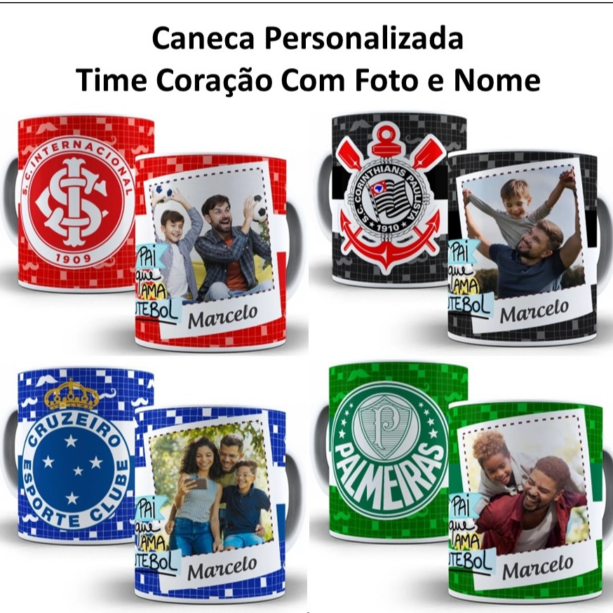 Caneca Xícara Personalizada Porcelana Cerâmica Time Coração Paixão Futebol Foto Nome Uso Exclusivo em Oferta na Shopee
