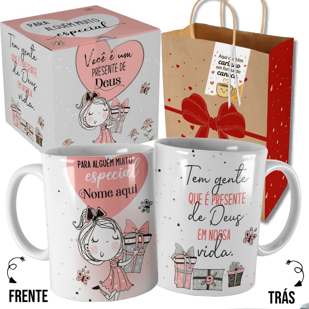 Caneca Pessoa Especial Pessoa Querida com Nome Presente de Deus Ela com Embalagem Presenteável Bc