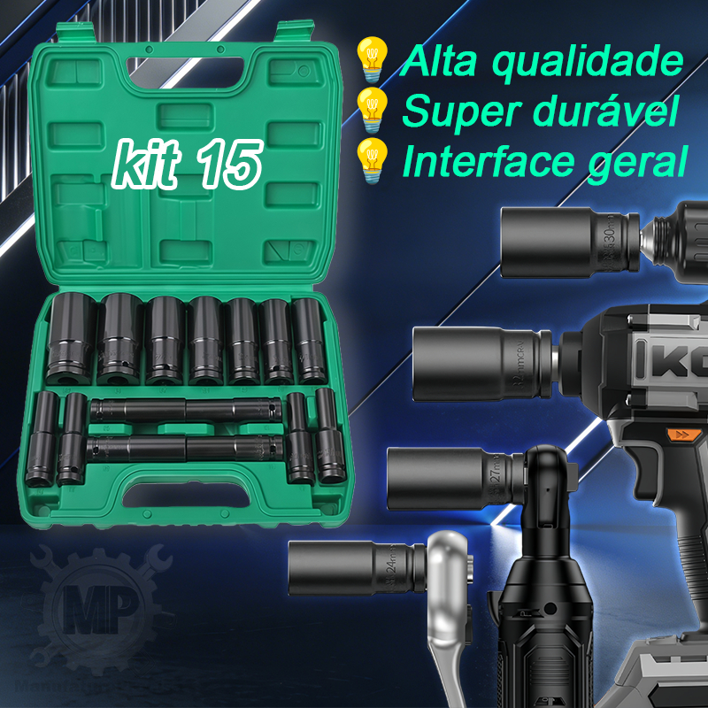 【Oferta especial 15pecas !!】Jogo de Soquetes de Impacto Longo 1/2 15 Peças 8 A 32mm em Oferta na Shopee