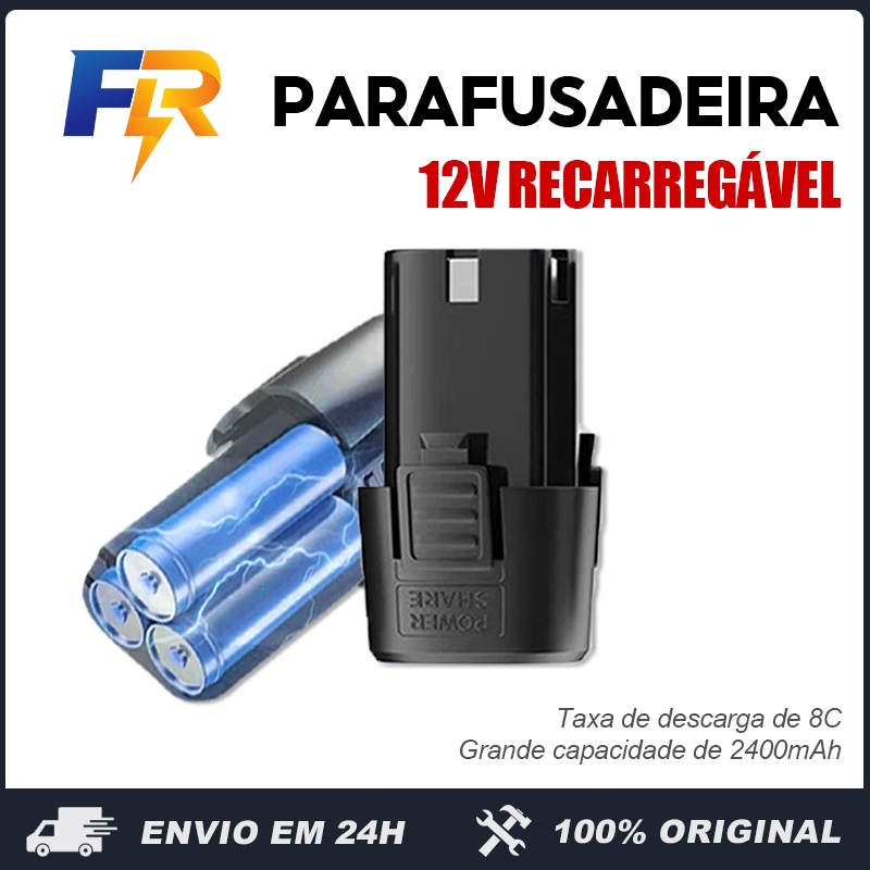 Bateria De Lítio 12 Recarregável Compatível com furadeiras, esmerilhadeiras e serras sabre