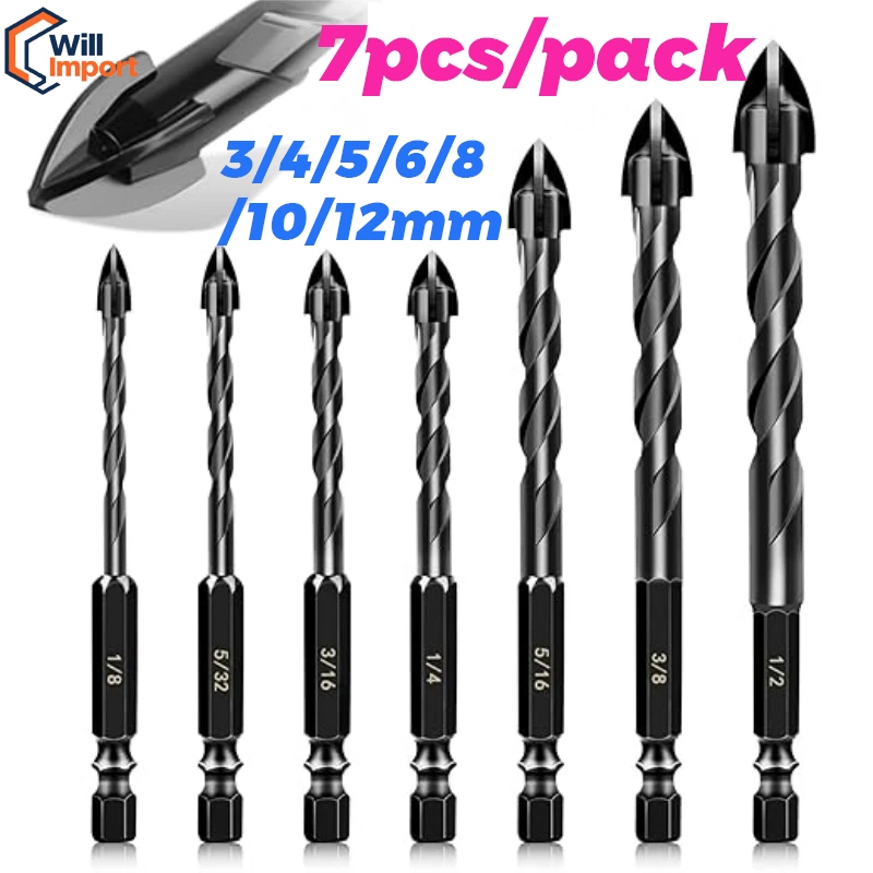 Kit 7 Brocas de carboneto Triangular Titânio Profissionais 3-12mm Para Fura Tudo