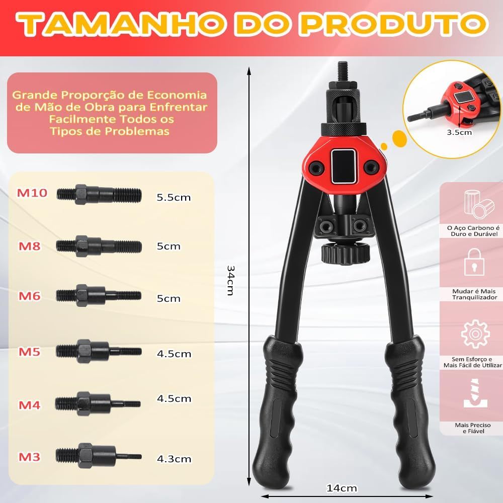 Porca De Rebite Rosca M3-m10 Com Rebitador Manual