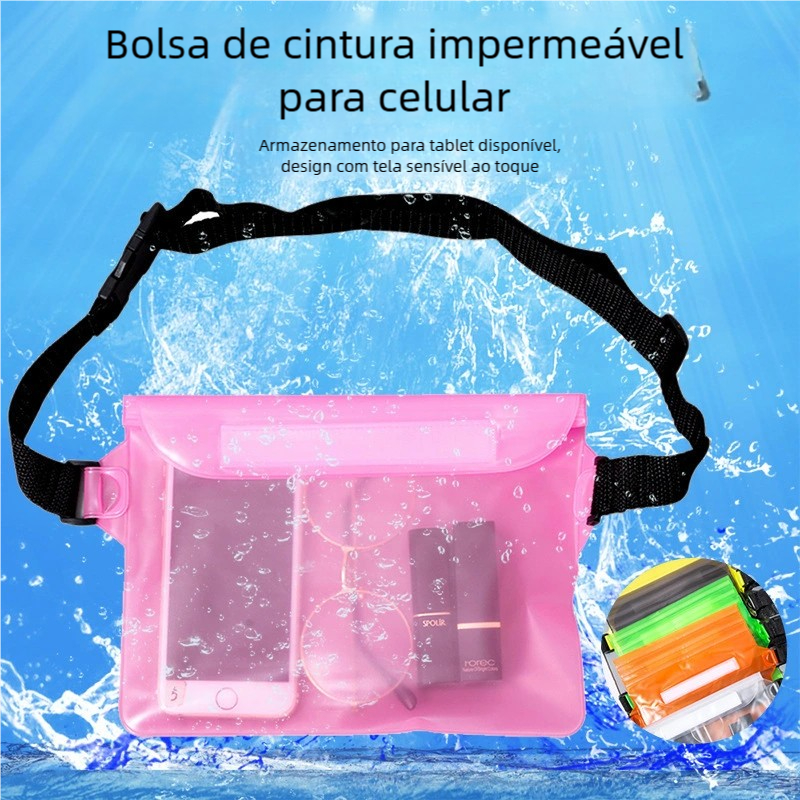 Bolsa de Cintura PVC A Prova d'Água - Pochete Ajustável para Natação e Celular em Oferta na Shopee