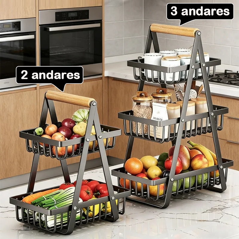 Cesta de frutas e  Legumes de mesa de Organizador Multiuso fio de metal portátil Luxo Premium 2 - 3 Andares