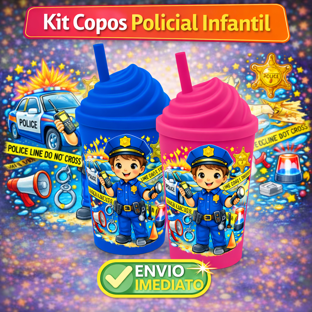 Kit 10/20/30/40/50 Copos Tema Policial / Mini Policial Baby / Polícia – Festa Infantil Lembrancinhas