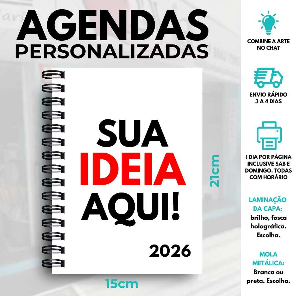Agenda 2026 Personalizada Um Dia Por Página | Capa com nome - foto - logo - imagem - profissão