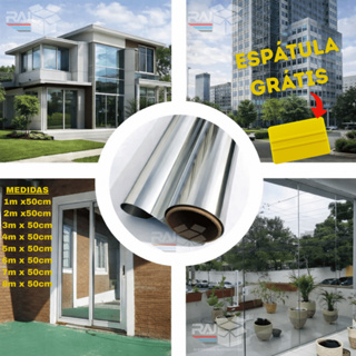 Película Tipo Insulfilm Prata Espelhada Refletiva G5 – Poliéster Profissional, 50cm de Largura em Oferta na Shopee