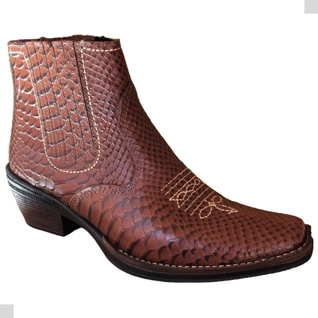 Bota Country Cor Marrom Anaconda Solado borracha Salto Alto Carrapeta Cowboy Vaquejada Rodeio 3331