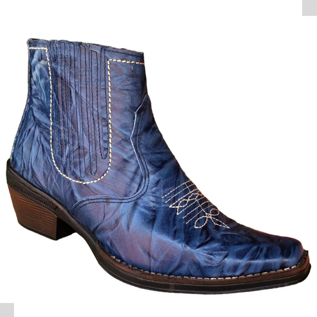 Bota Country Cor Azul Solado Costurado Salto Carrapeta Fazenda Campo Marca Campolina Referencia 3331