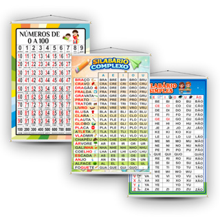 Kit 3 Banners Pedagógicos Educativos Escolar Infantil Fundamental Alfabetização Silabário Simples Complexo Números em Oferta na Shopee