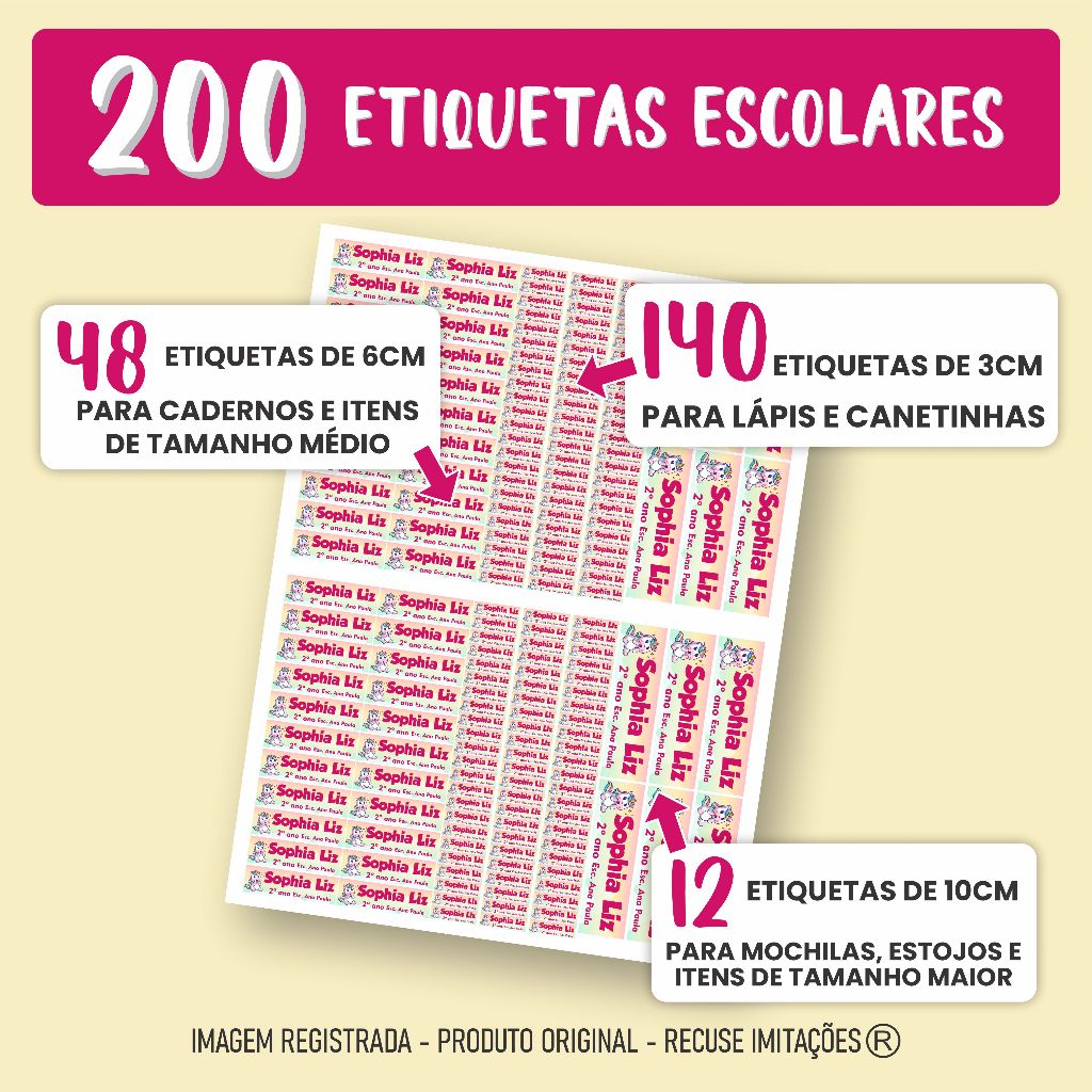 Imagem Super Kit 200+ Etiquetas Escolares! 100% Á Prova d'água! Vinil Adesivo