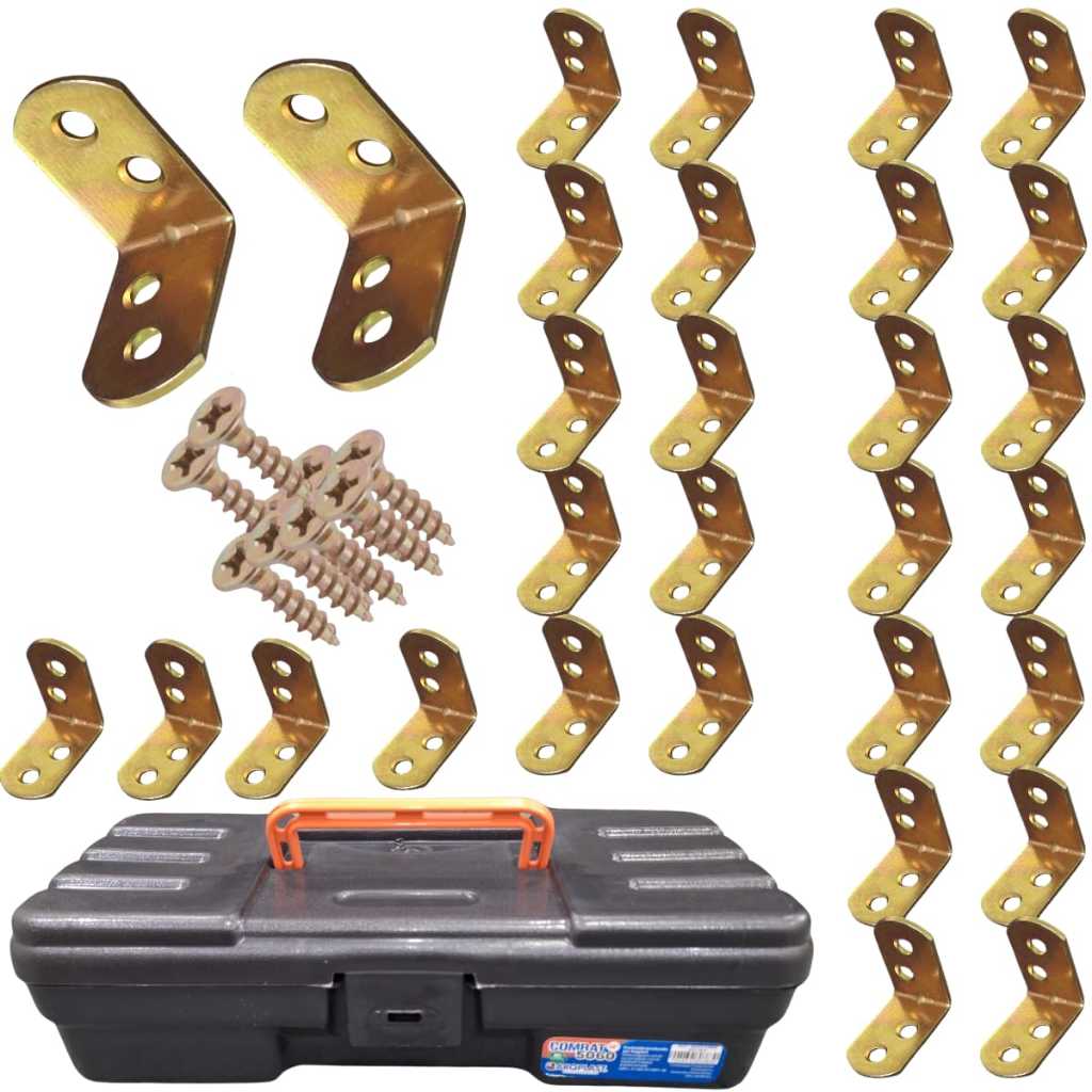Kit Cantoneiras 4x4 Cm L Reforço Moveis Cama Cadeira + Parafusos + Maleta Plastica de Ferramentas