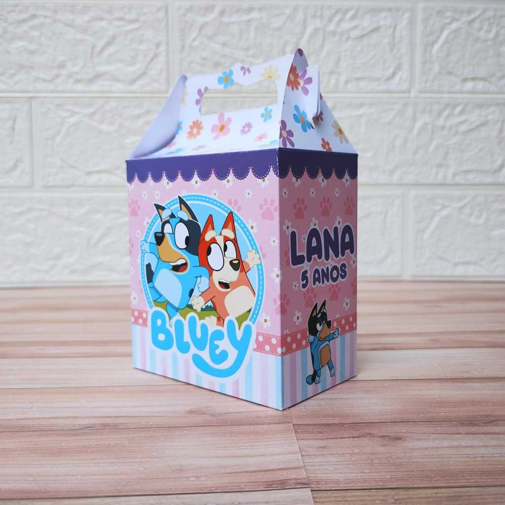 Caixa Maleta BLUEY Rosa  Personalizada - Lembrancinhas para Festa Infantil - Menina - Semi Montada