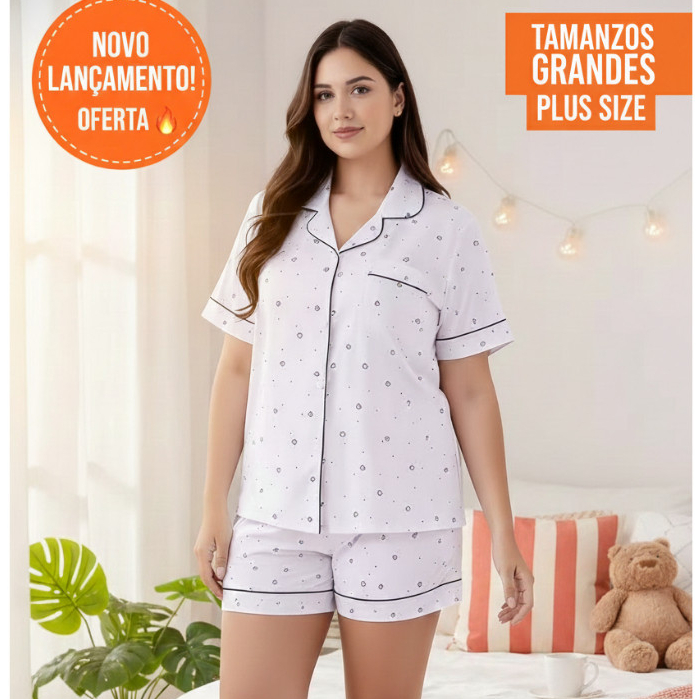 Pijama Feminino Plus Size Curto Confortável Não Aperta em Oferta na Shopee