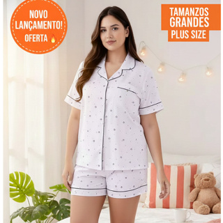 Pijama Feminino Plus Size Curto Confortável Não Aperta em Oferta na Shopee