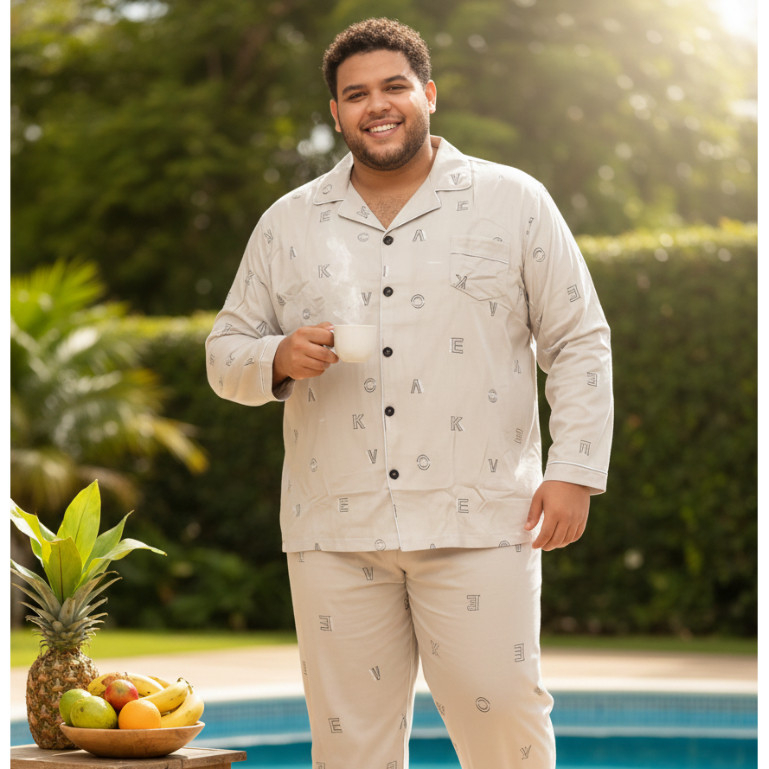 Pijama Masculino Plus Size Manga Longa Tamanho Grande em Oferta na Shopee