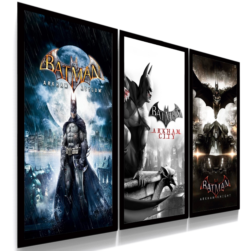 Quadros Decorativos Poster Trilogia Batman Arkham Ps4 Kit 3