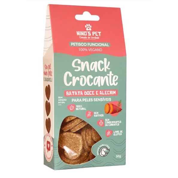 Petisco snack Crocante de Batata Doce e Alecrim para peles sensíveis 50g - Nino´s Pet