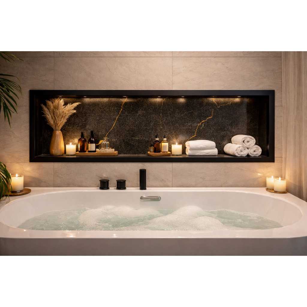 Nicho Preto de Porcelanato 1 metro sem emenda com bordas de alumínio de embutir em Oferta na Shopee