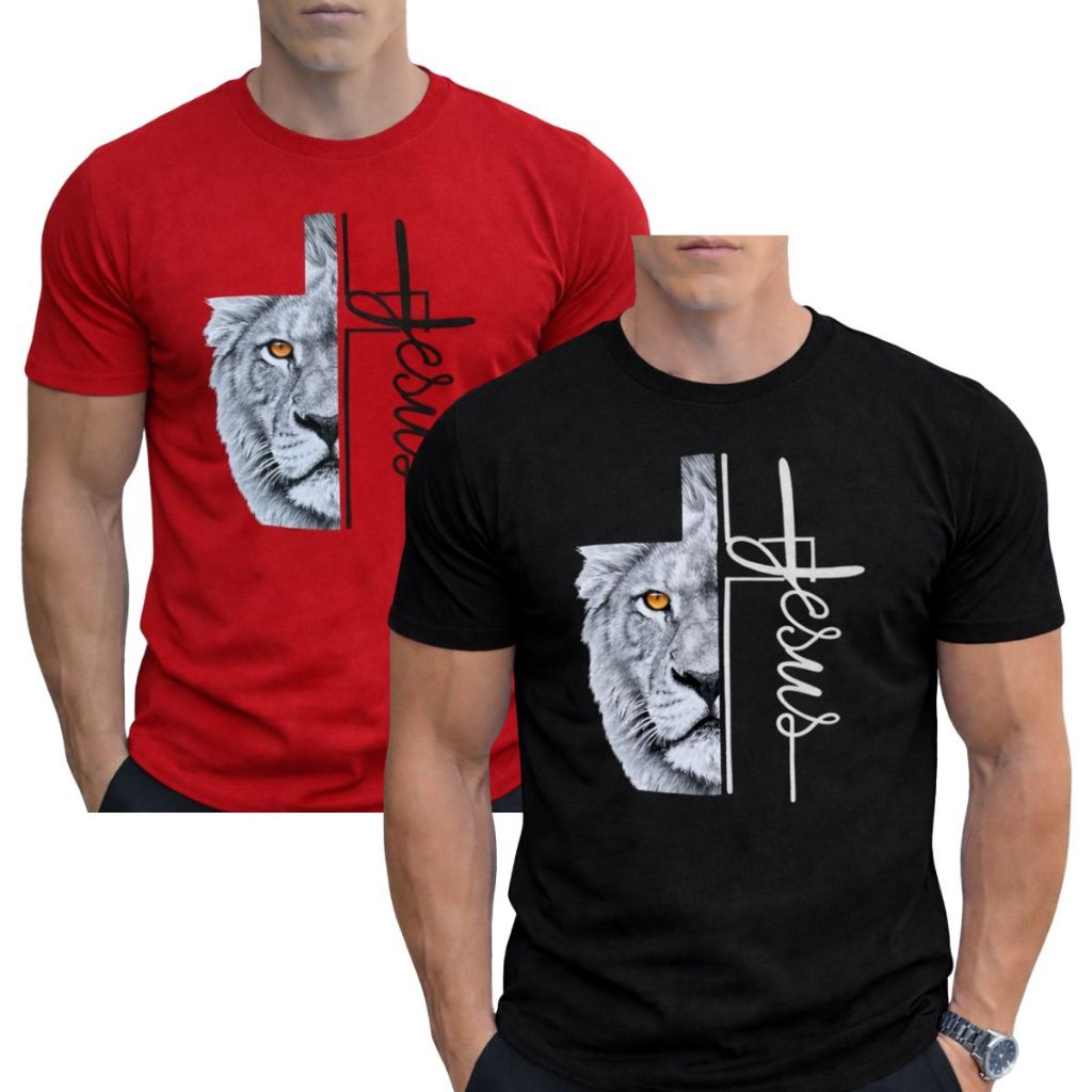 Kit 2 Camisetas Camisa Masculina Leão de Judá Jesus Premium Algodão Estampada Cristã em Oferta na Shopee