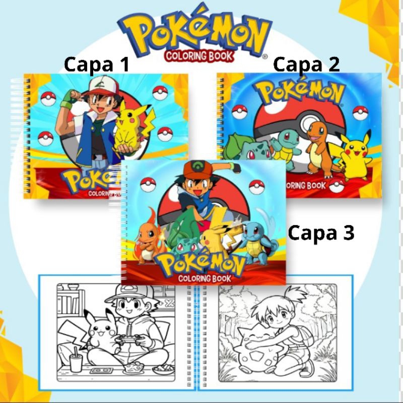 Livro de colorir Pokémon capa dura 50 folhas com nome