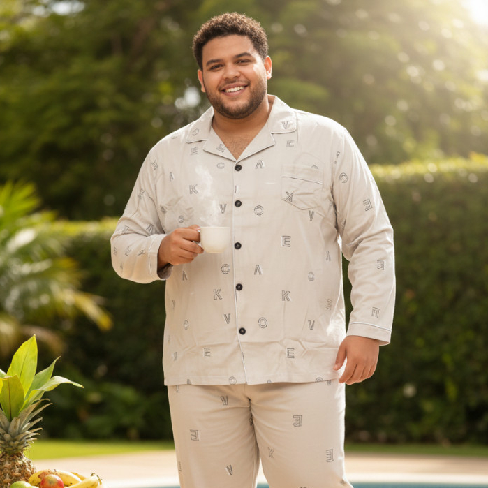 Pijama Masculino Longo Plus Size Em Malha Premium Soft Conforto em Oferta na Shopee