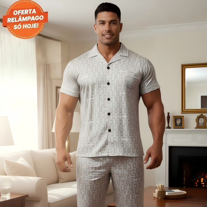 Pijama Curto Masculino Plus Size Tecido Respirável Premium Verão