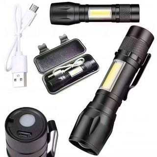 Mini Lanterna Tatica Com LED E Zoom Recarregavel Cabo Usb Luz Forte Potencia Alta