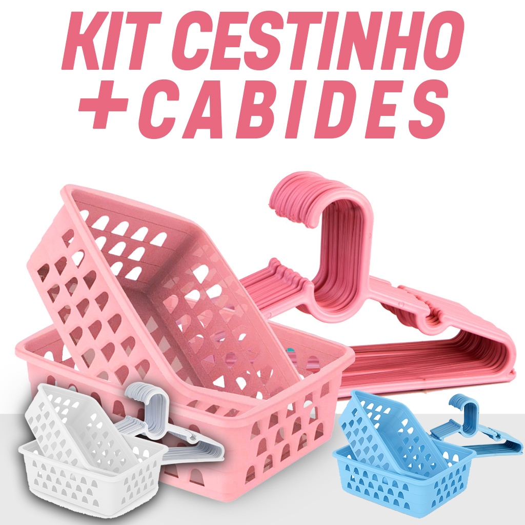 Kit 10 Cestos Organizador + 10 Cabides Infantil Bebê em Oferta na Shopee