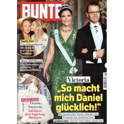 REVISTA BUNTE, DE 2017, COM PRINCESA VICTORIA DA SUÉCIA E DANIEL WESTLING NA CAPA.