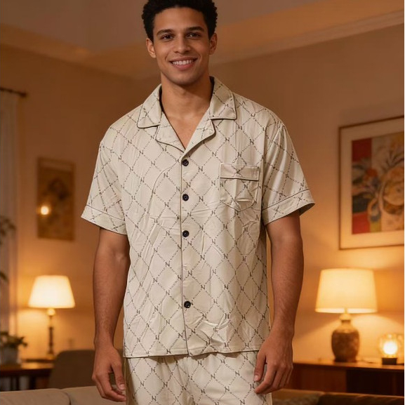 Pijama Masculino Longo com Botões Conjunto 2 Peças Estampado Confortável Qualidade Premium