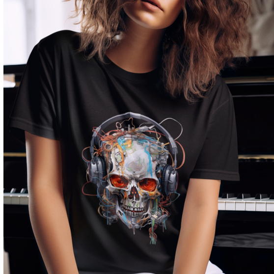 CAVEIRA MUSICAL MUSIC SKULL DJ – CAMISETA PREMIUM UNISSEX 100% ALGODÃO 30.1 | LA KOLIBRO