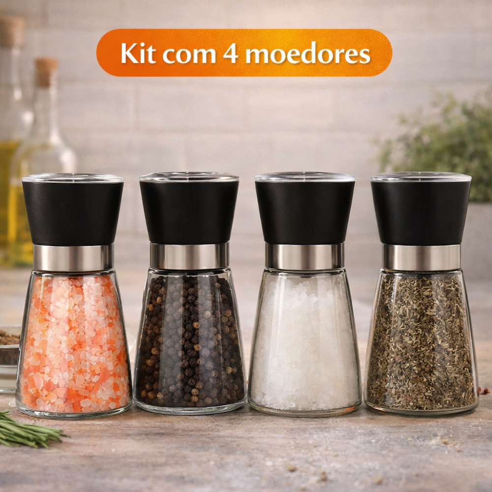 Moedor Inox Vidro Manual De Especiarias Triturador Temperos Gourmet Ajustável Sal Pimenta Erva