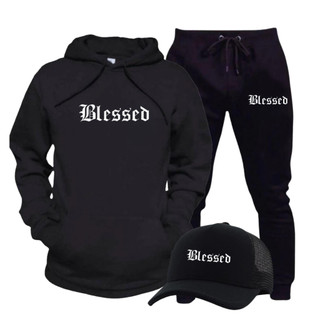 Kit Conjunto Moletom Canguru + Calça Moletom Dollars Unissex Lançamento BLESSED ABENCOADO MODA CRISTA
